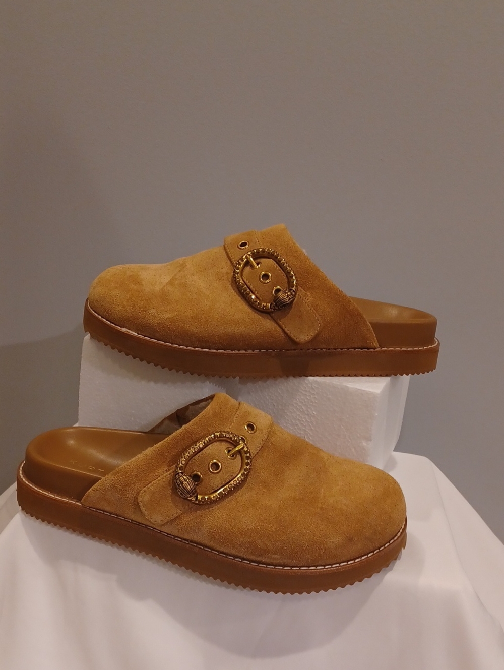 Kurt Geiger Tan Suede Buckle Mules - Picture 1 of 7